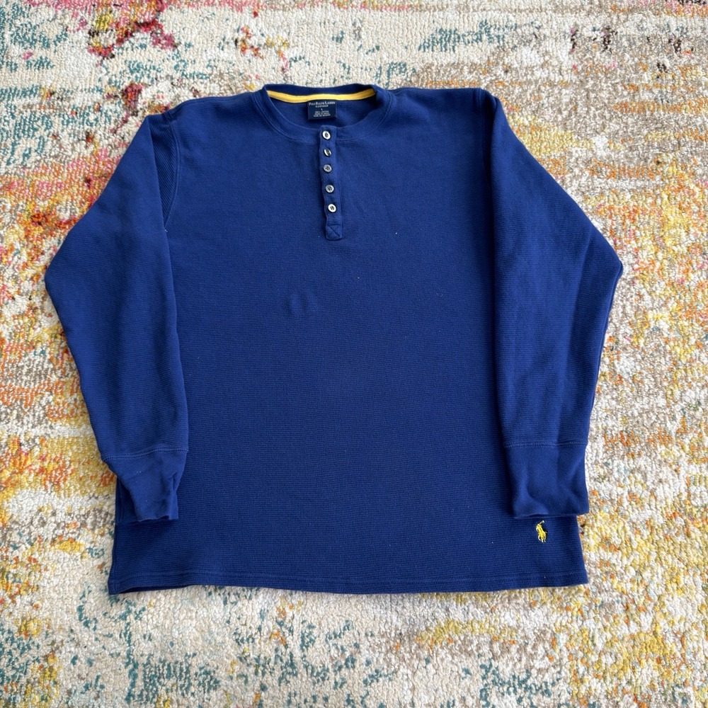Polo Ralph Lauren Sleepwear Blue Waffle Thermal Henley Shirt Mens Large